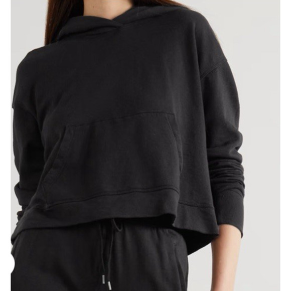 James Perse Black Cropped Cotton Jersey Hoodie size Medium (2) - Picture 1 of 8